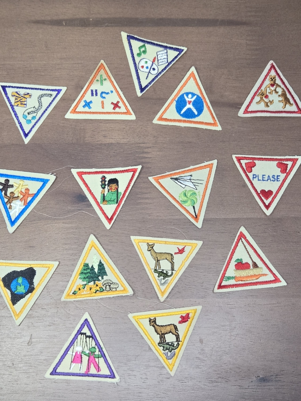 Vintage 1990s Girl Scouts Try-It Triangle Badges - Iron On Patches - Lot Of 15
